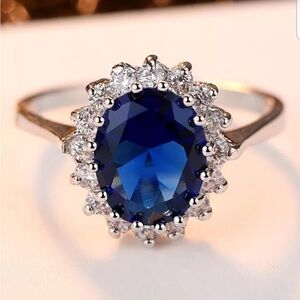 Swarovski Elements 925 Sterling Silver Blue Sapphire Diana Ring NEW